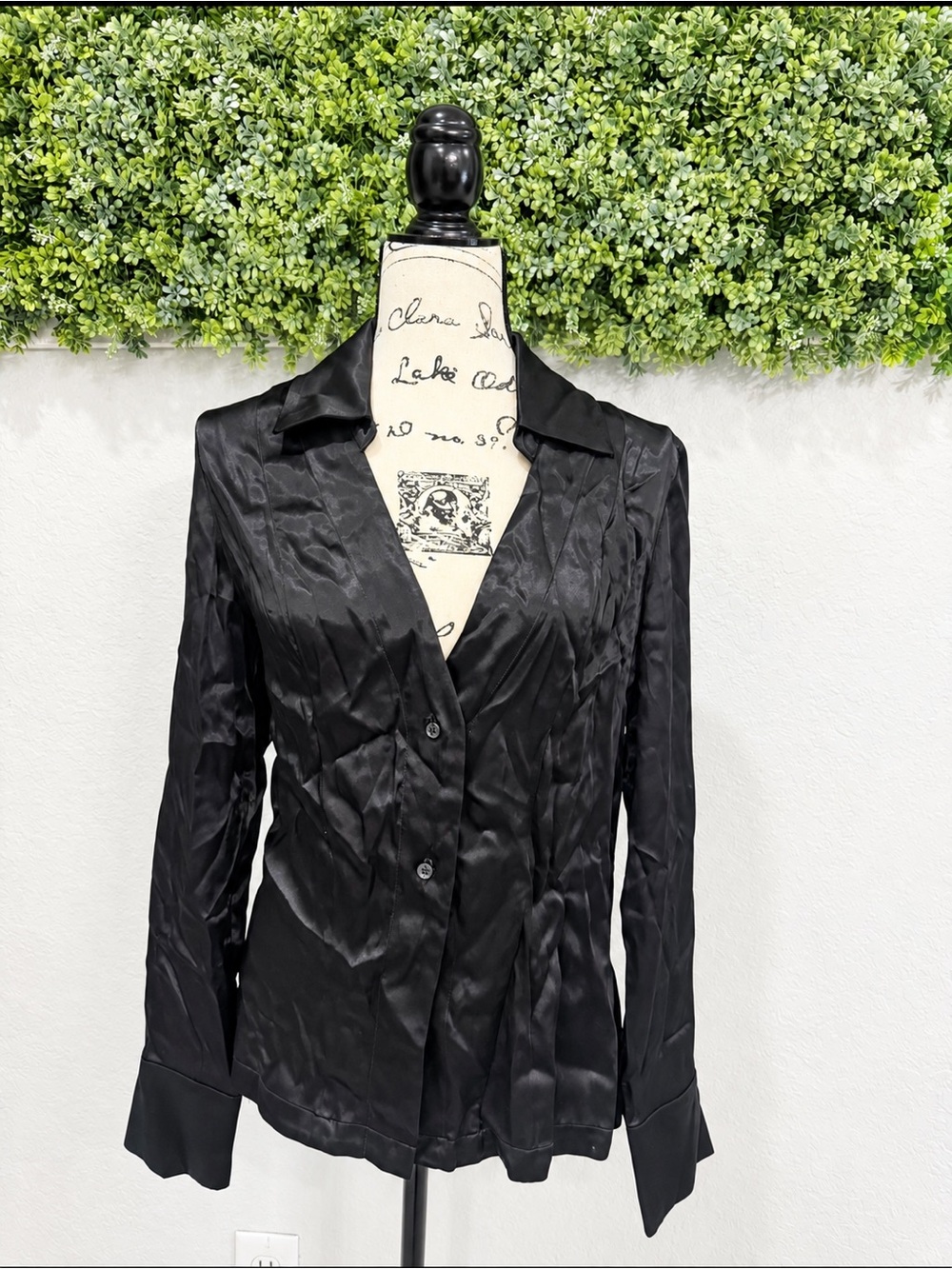 Forever 21 Black Satin Button Up Blouse Long Sleeve Size M